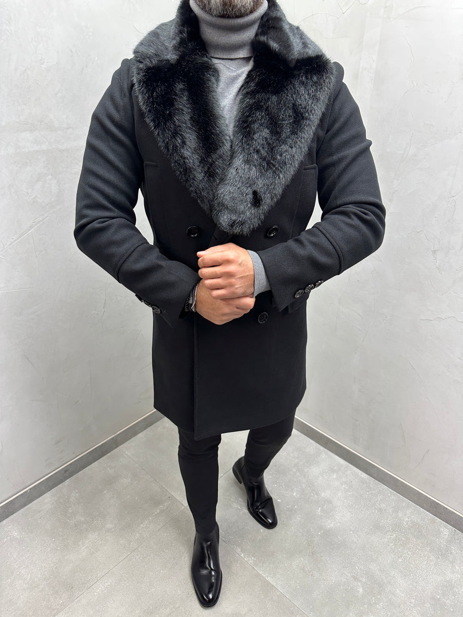 Pelz Mantel Mit Schwarzem Fellkragen Größe S-M Vintage Schwarzer