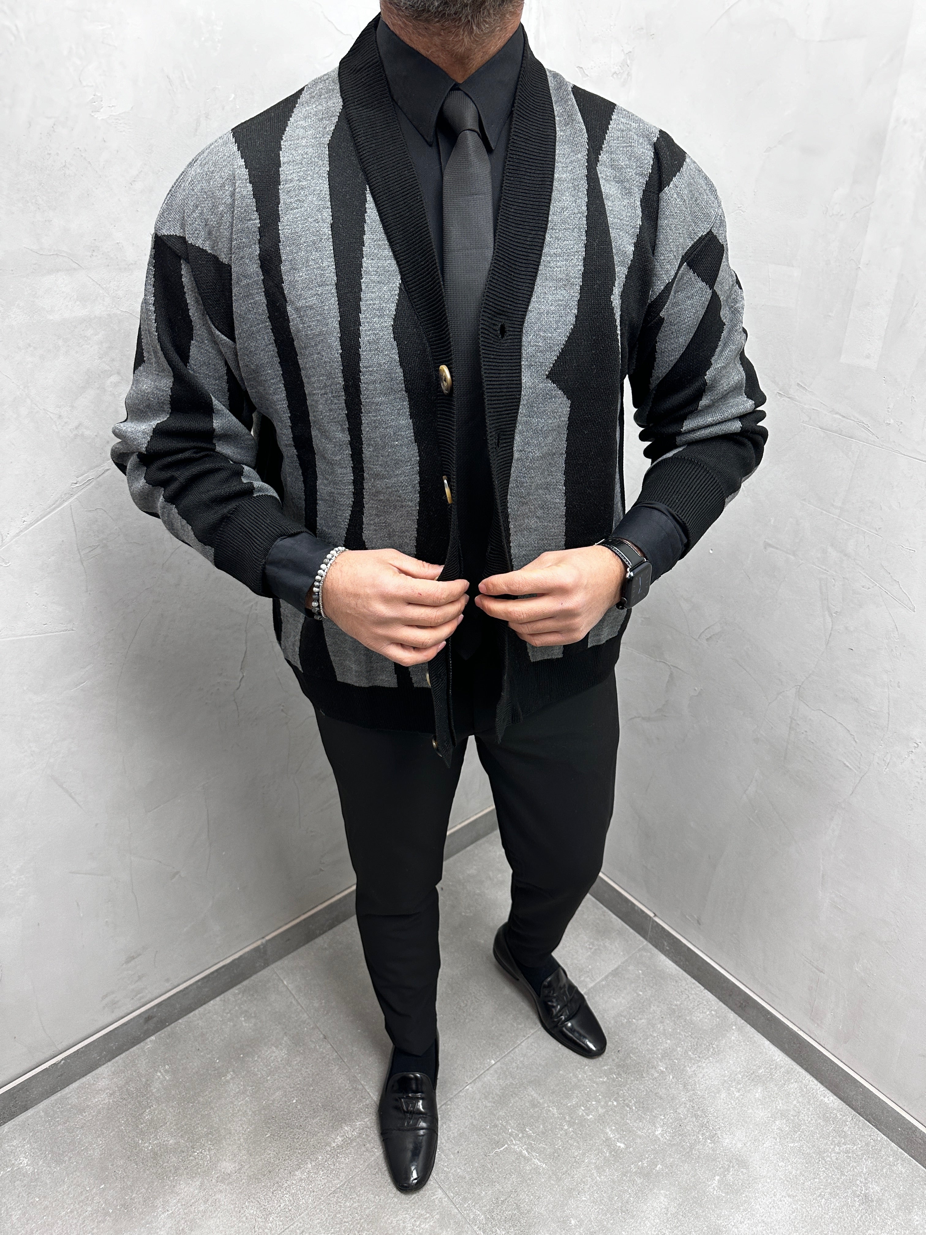 UG HERREN STRICK CARDIGAN gestreift