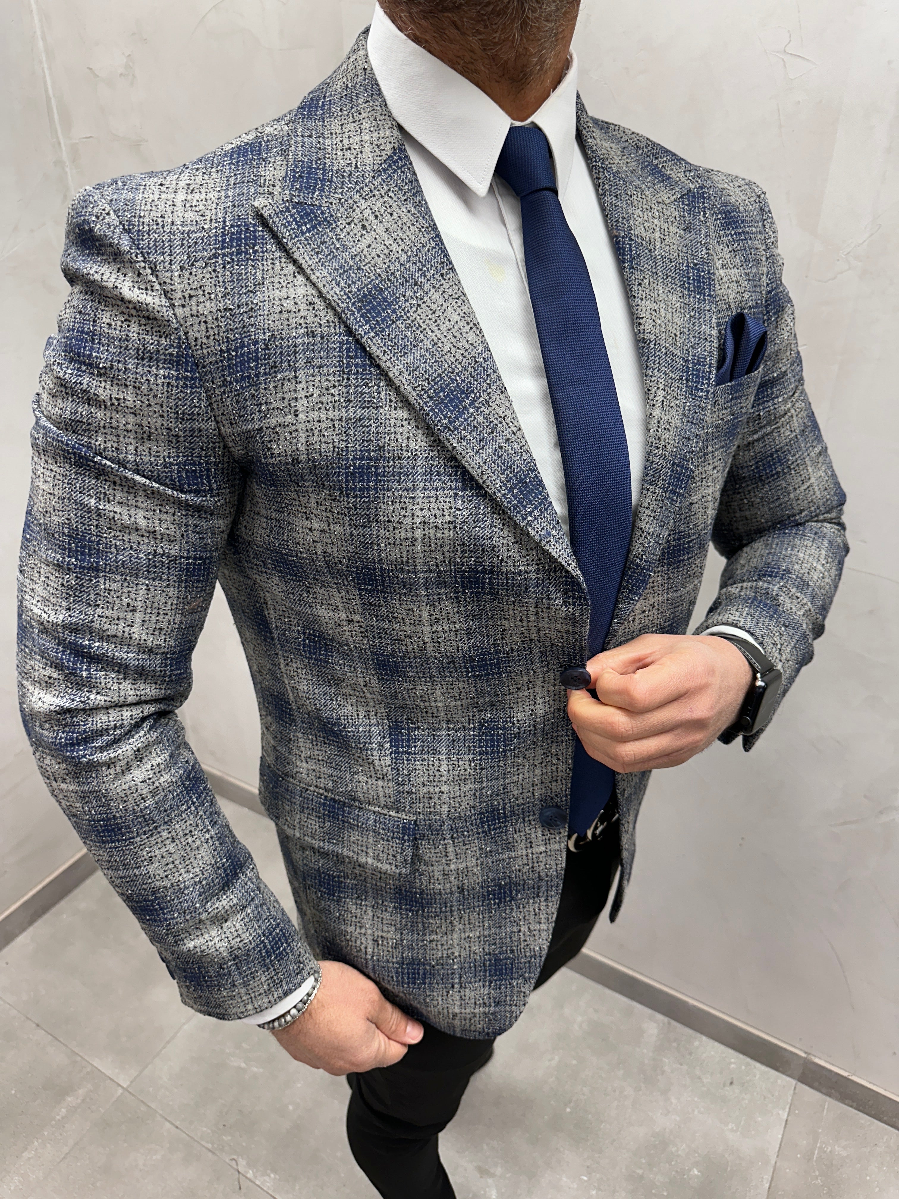 UG HERREN SAKKO Blau Karo