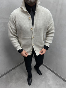 UG HERREN STRICK CARDIGAN beige stehkragen