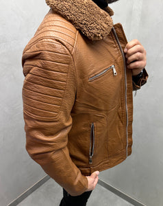 UG HERREN KUNST LEDERJACKE MIT ABNEHMBAREN FELL KRAGEN