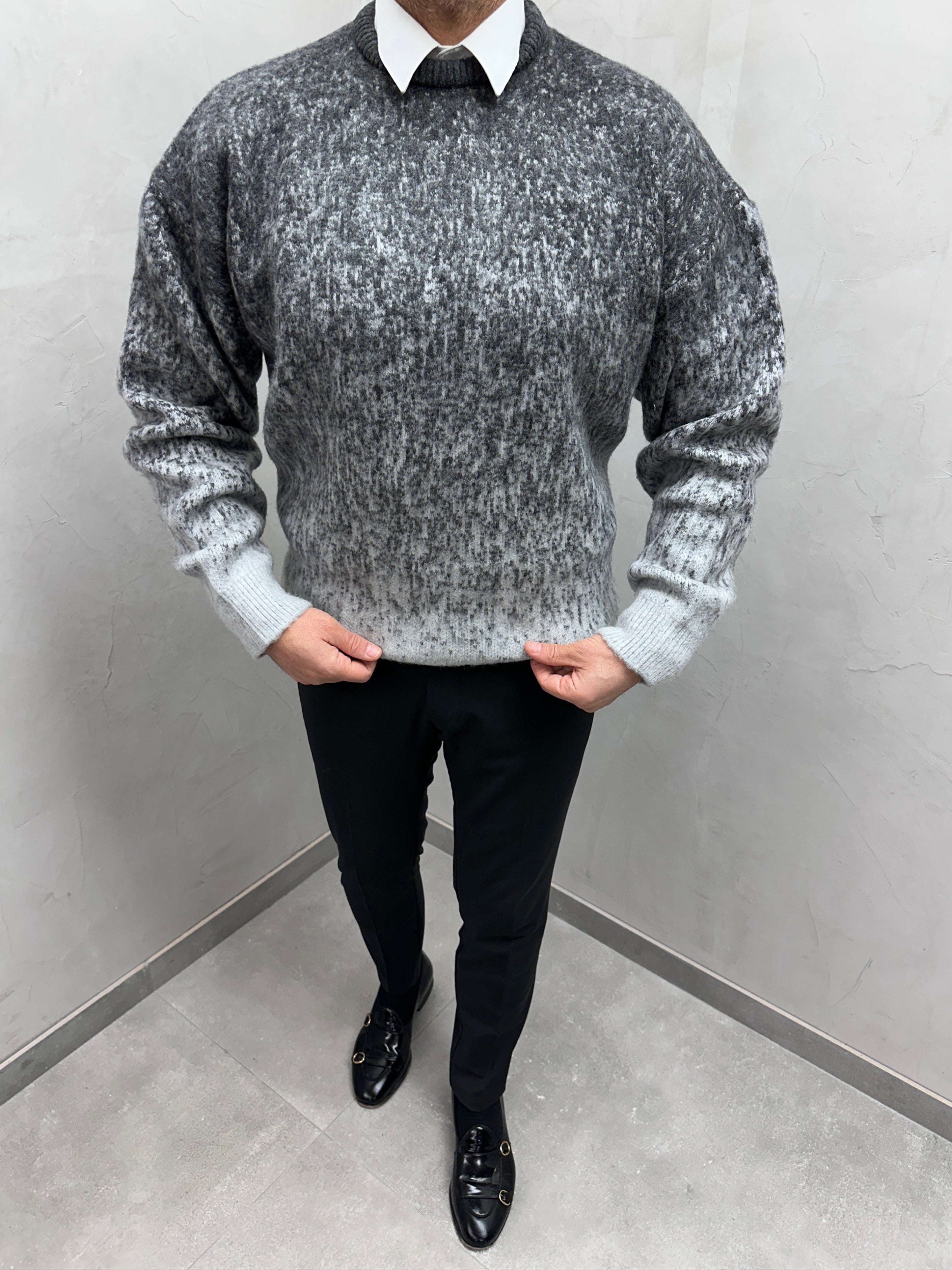 UG OVERSIZE HERREN R KRAGEN PULLOVER meliert