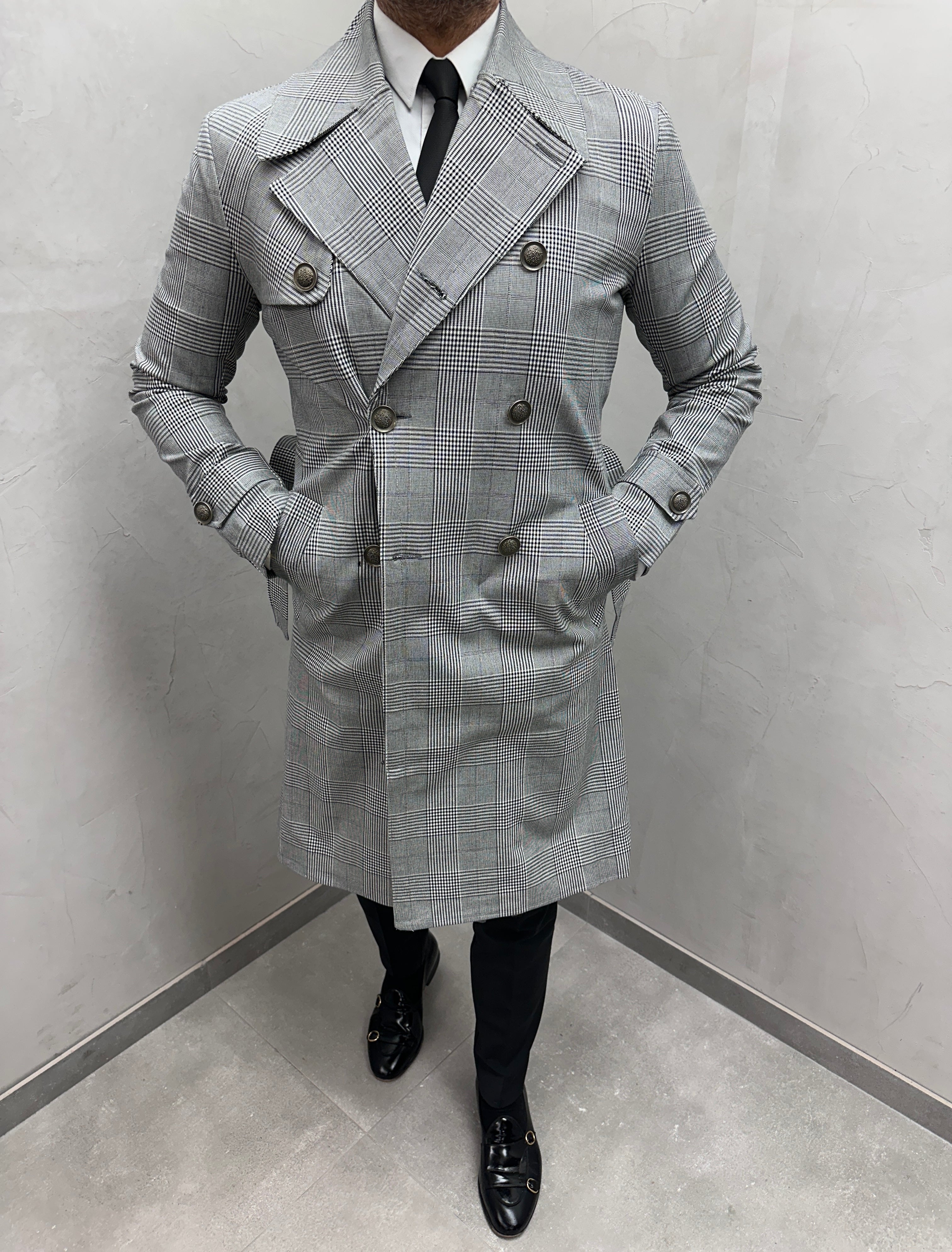 UG HERREN MILANO-MANTEL in Karo grau