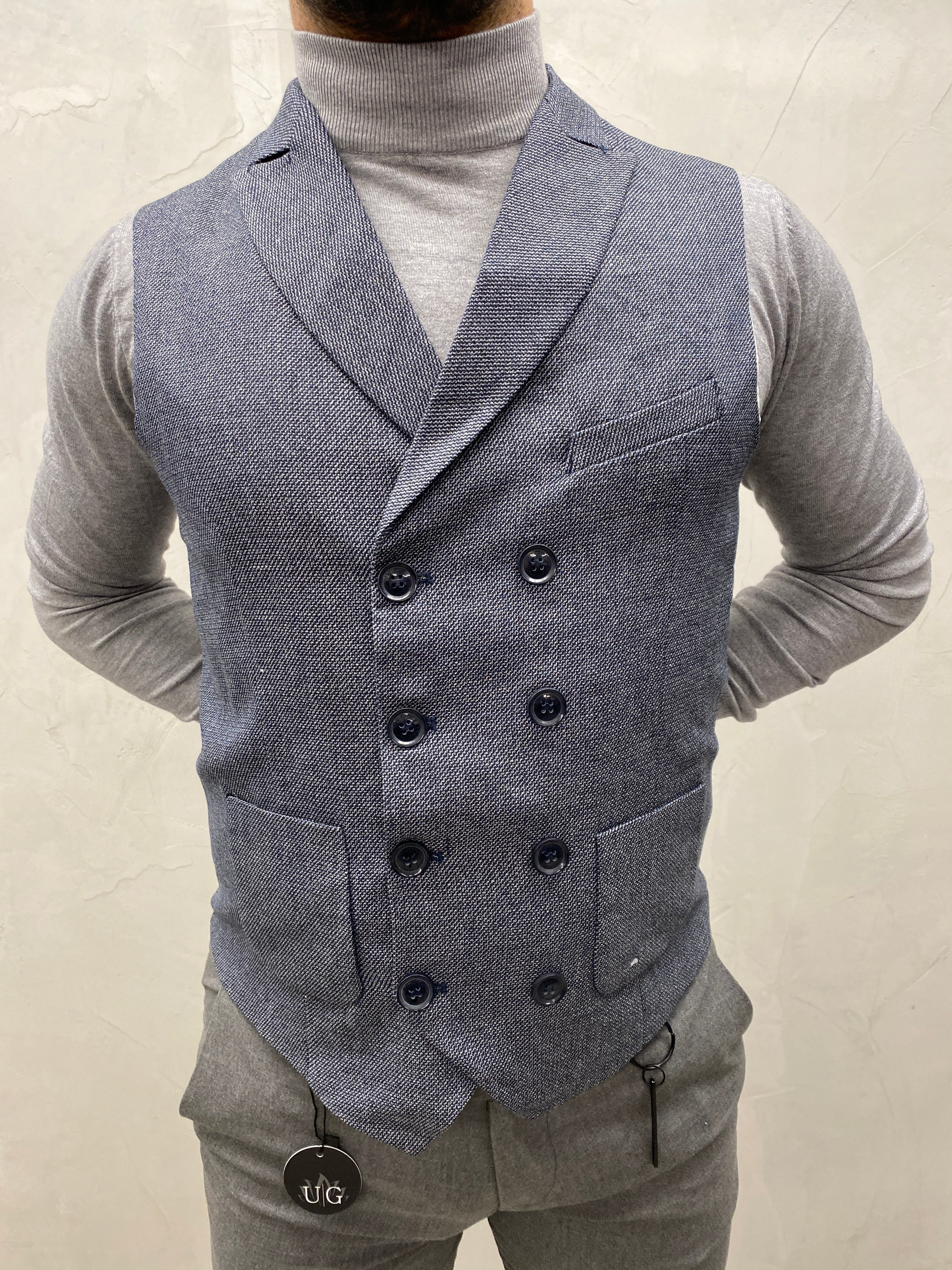 UG SLIM-FIT HERREN Anzug Weste - Blau doppelreihig