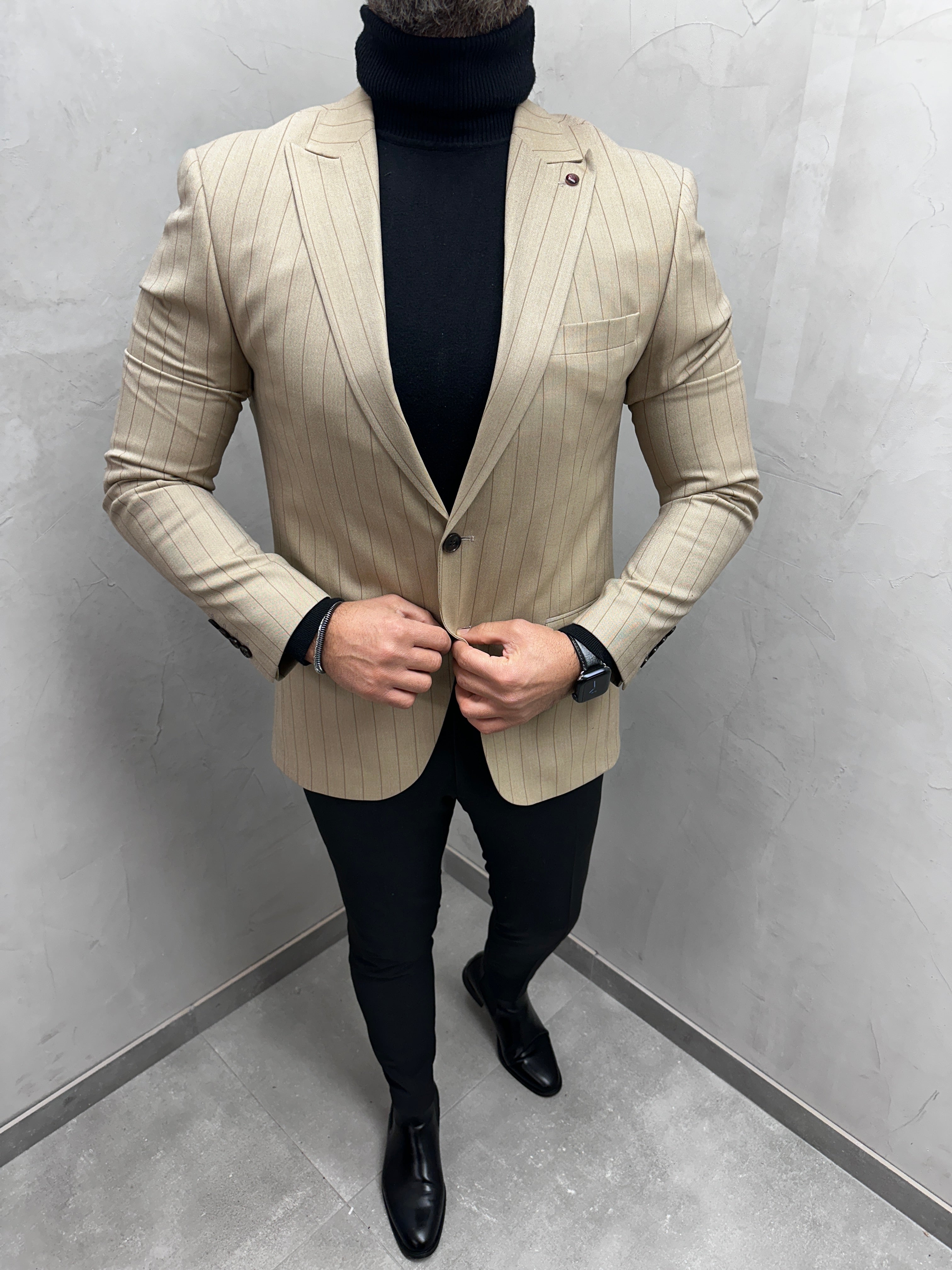UG HERREN SAKKO beige liniert