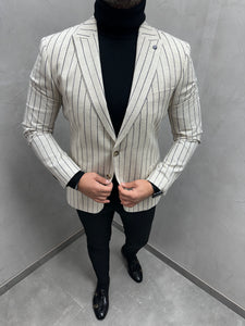 UG HERREN SAKKO beige schwarz liniert