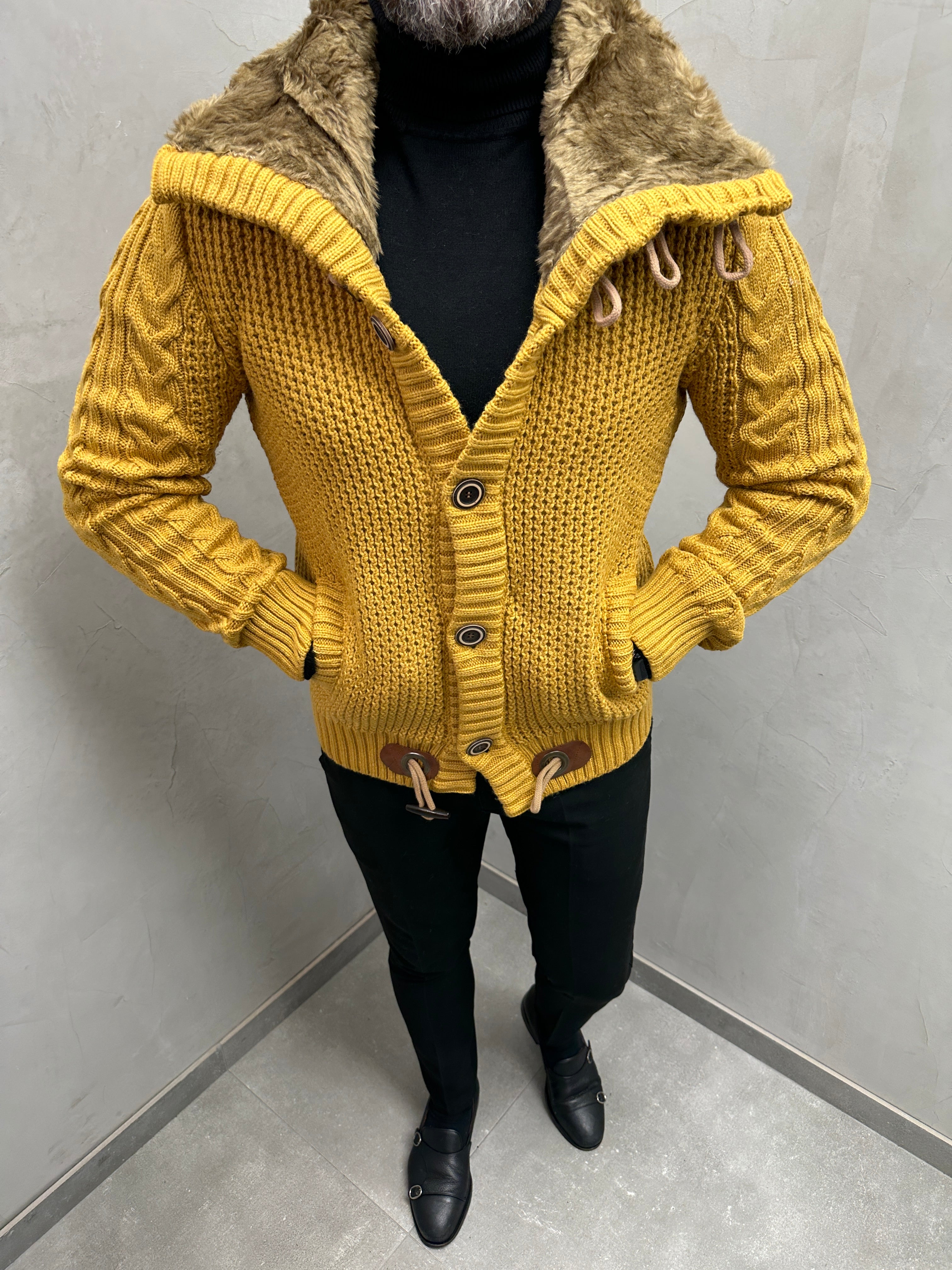 UG HERREN STRICK JACKE MIT FELL KRAGEN