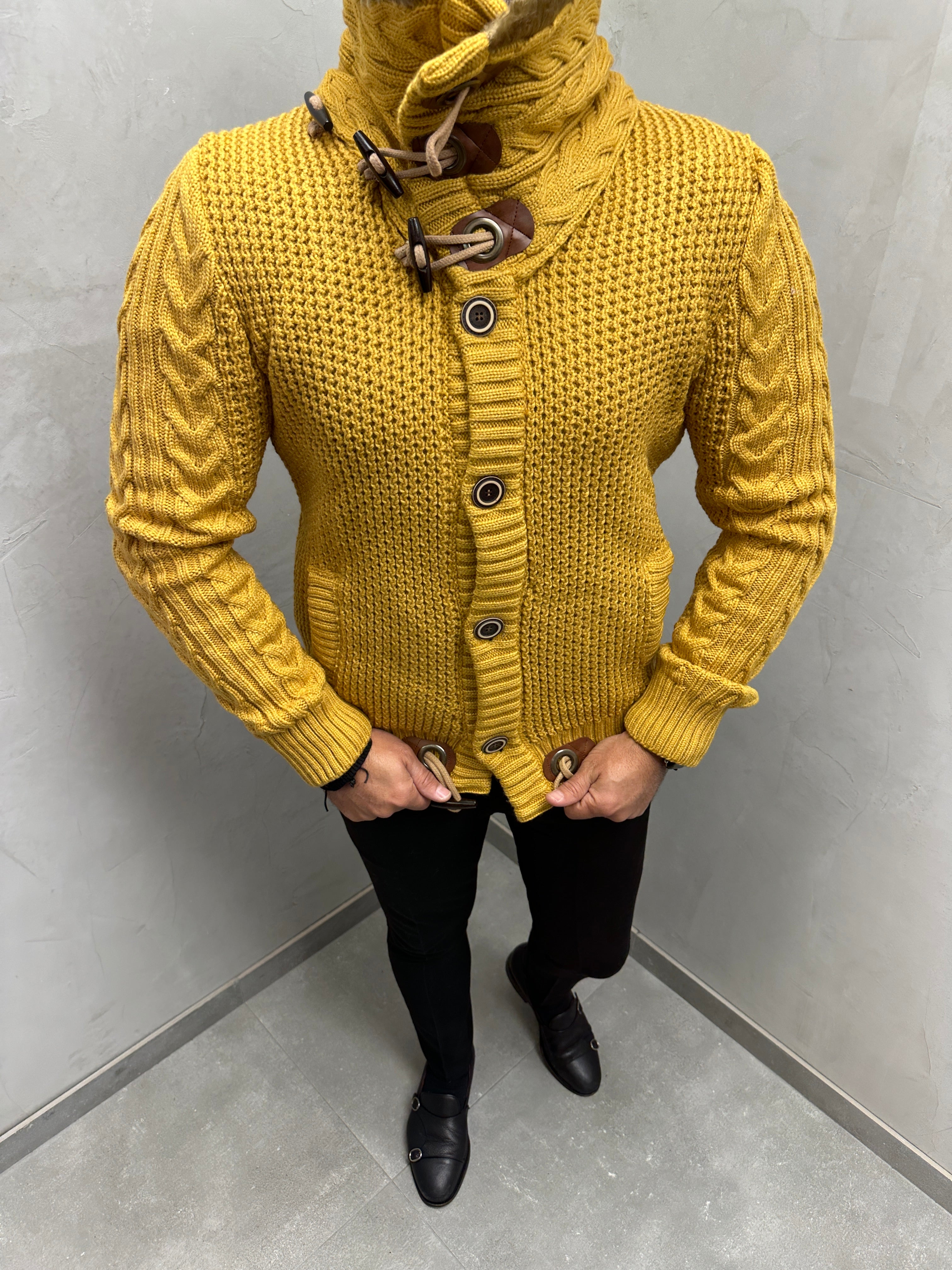 UG HERREN STRICK JACKE MIT FELL KRAGEN