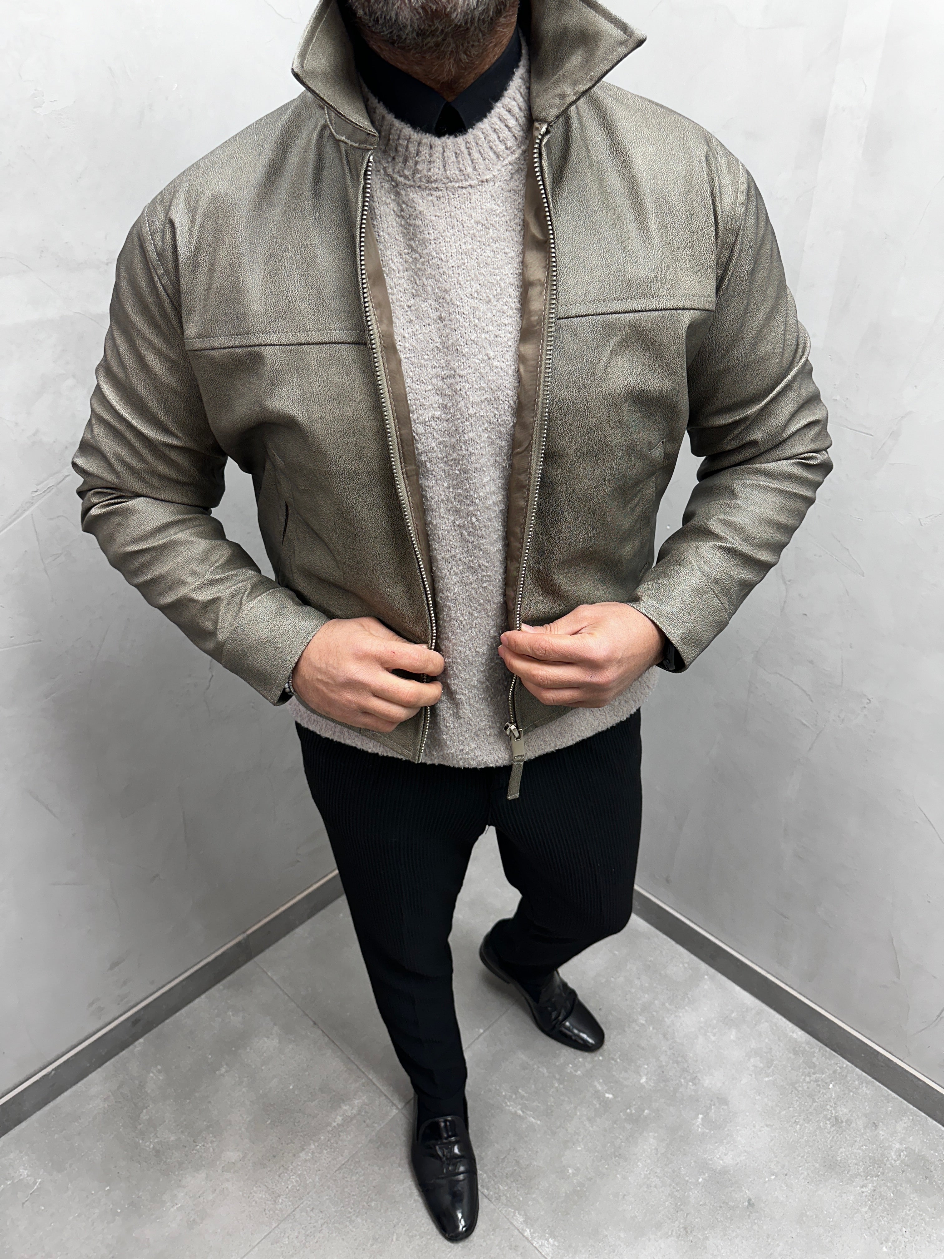 UG HERREN KUNST LEDERJACKE KURZ in beige